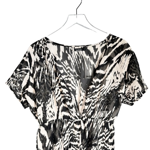 Boohoo Lydia Monochrome Zebra Print Maxi Beach Kaftan Size Large Black - Picture 5 of 11